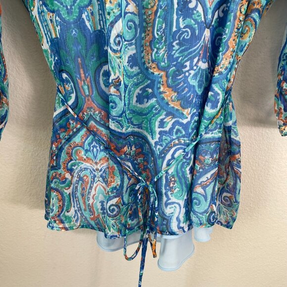 Ralph Lauren Womens Plus 1X Paisley Button Front Tunic Top Blouse Lined Shirt - Picture 9 of 10